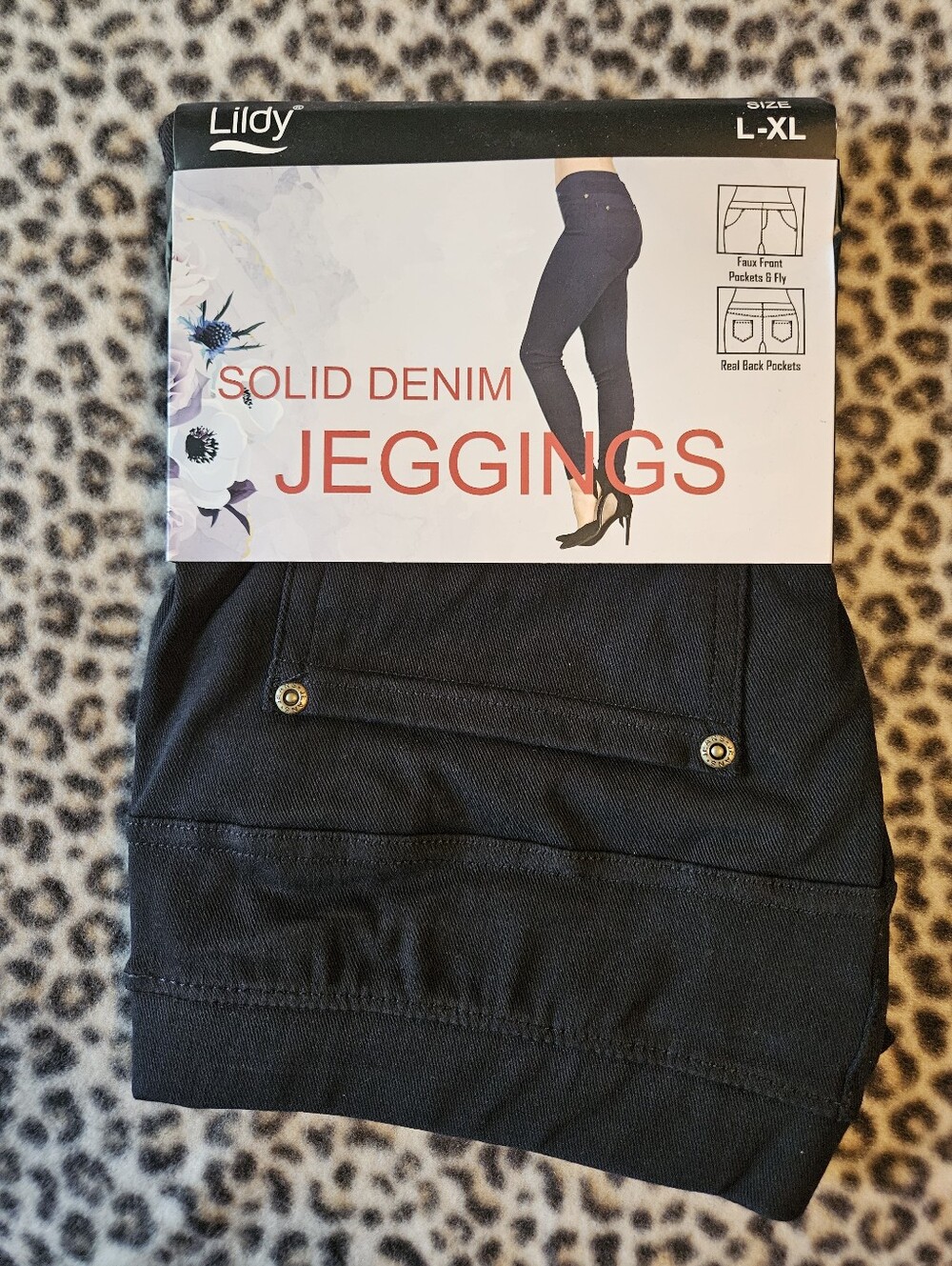 Lildy Solid Denim Jeggings, Size L-XL, Brand New (Black)